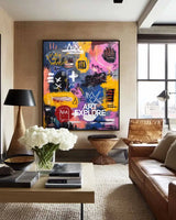 Large Colorful Graffiti Paintings Basquiat Handcrafted Artworks Modern Graffiti Art for Lounge