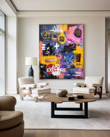 Large Colorful Graffiti Paintings Basquiat Handcrafted Artworks Modern Graffiti Art for Lounge