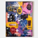 Large Blue And Pink Graffiti Paintings Basquiat Handcrafted Artworks Modern Graffiti Art for Sale