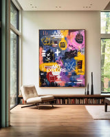 Large Colorful Graffiti Paintings Basquiat Handcrafted Artworks Modern Graffiti Art for Sale