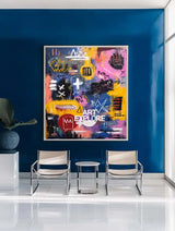 Large Colorful Graffiti Paintings Basquiat Handcrafted Artworks Modern Graffiti Art for Sale