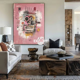 Original Pink Graffiti Paintings Large Basquiat Handcrafted Wall Art Modern Graffiti Art for Living Room