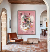 Original Pink Graffiti Paintings Large Basquiat Handcrafted Wall Art Modern Graffiti Art for Door Way