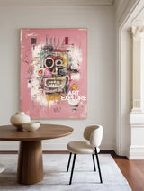 Original Pink Graffiti Paintings Large Basquiat Handcrafted Wall Art Modern Graffiti Art for Dining Room