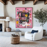 Large Pink Wall Art Abstract Graffiti Painting Jean-Michel Basquiat Abstract Graffiti Art Street Artwork