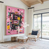 Large Pink Wall Art Abstract Graffiti Painting Jean-Michel Basquiat Abstract Graffiti Art Street Artwork