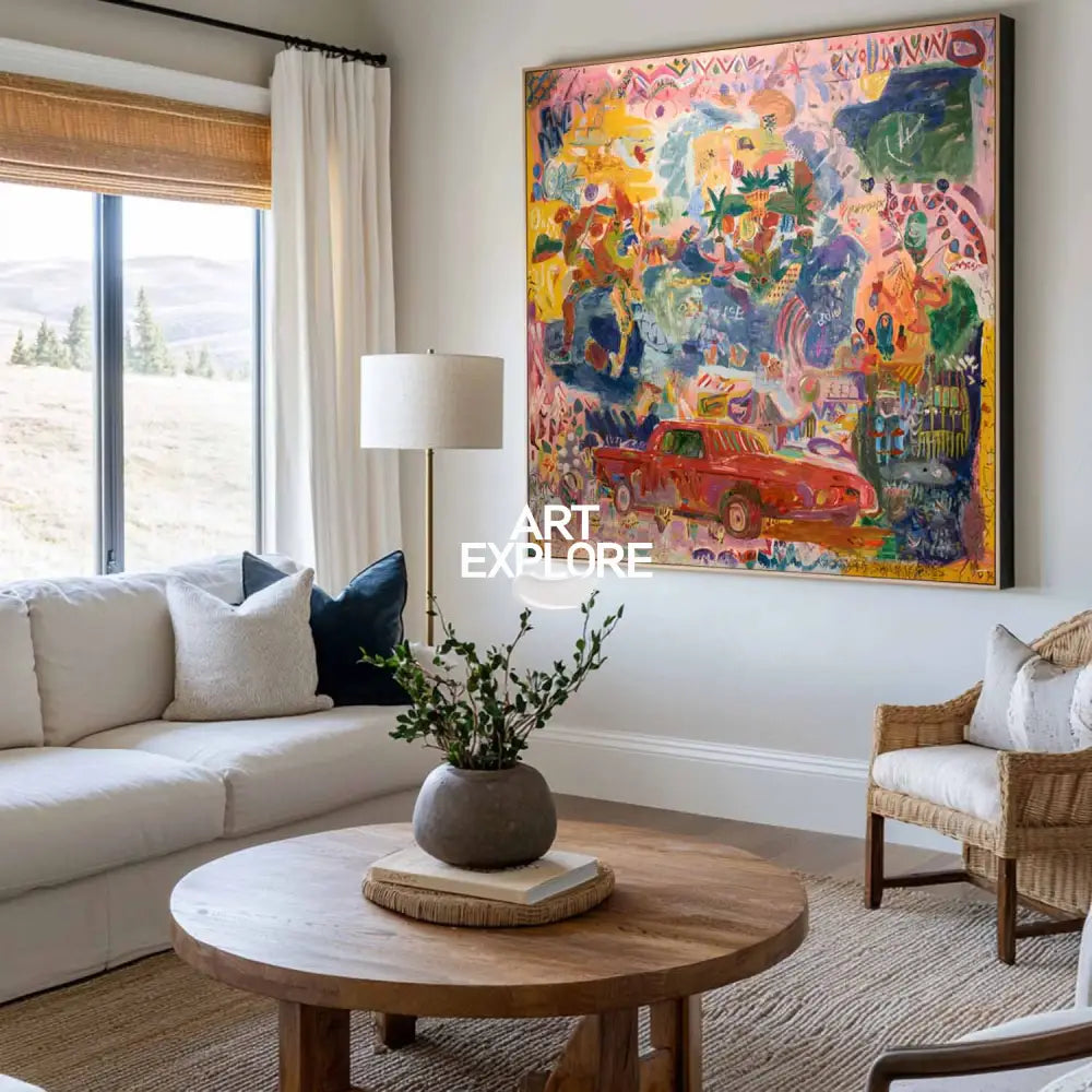 Large Modern Graffiti Pink Abstract Painting – Handmade Oil on Canvas – ArtExplore