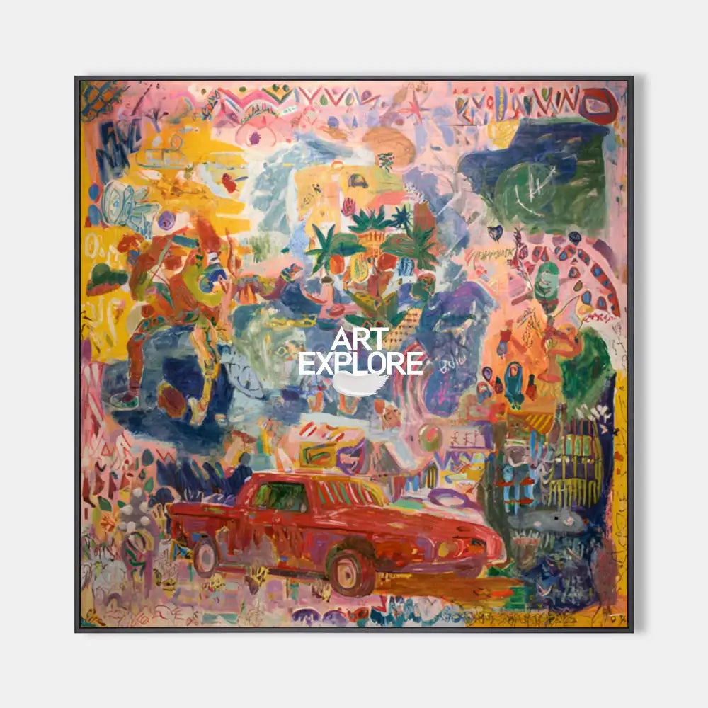 Vibrant Pink Graffiti Style Abstract Oil Painting – Modern Minimalist Decor Wall Art – ArtExplore