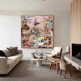 ArtExplore Large Pink Graffiti Canvas – Hand-Painted Modern Minimalist Wall Art