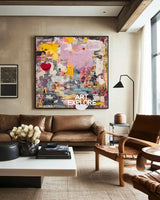 Pink Texture Graffiti Abstract Art – Large Handmade Oil Painting for Modern Homes | ArtExplore