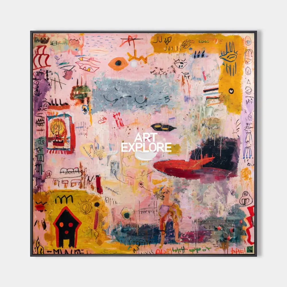 Modern Pink Graffiti Abstract Wall Art – Large Handmade Texture Painting For Livingroom | ArtExplore