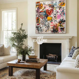 Urban Graffiti Heart Wall Decor – Large Modern Canvas for Minimalist Home Styling – ArtExplore