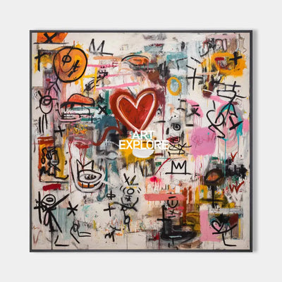 Modern Graffiti Heart Wall Art – Large Handmade Texture Canvas for Living Room – ArtExplore