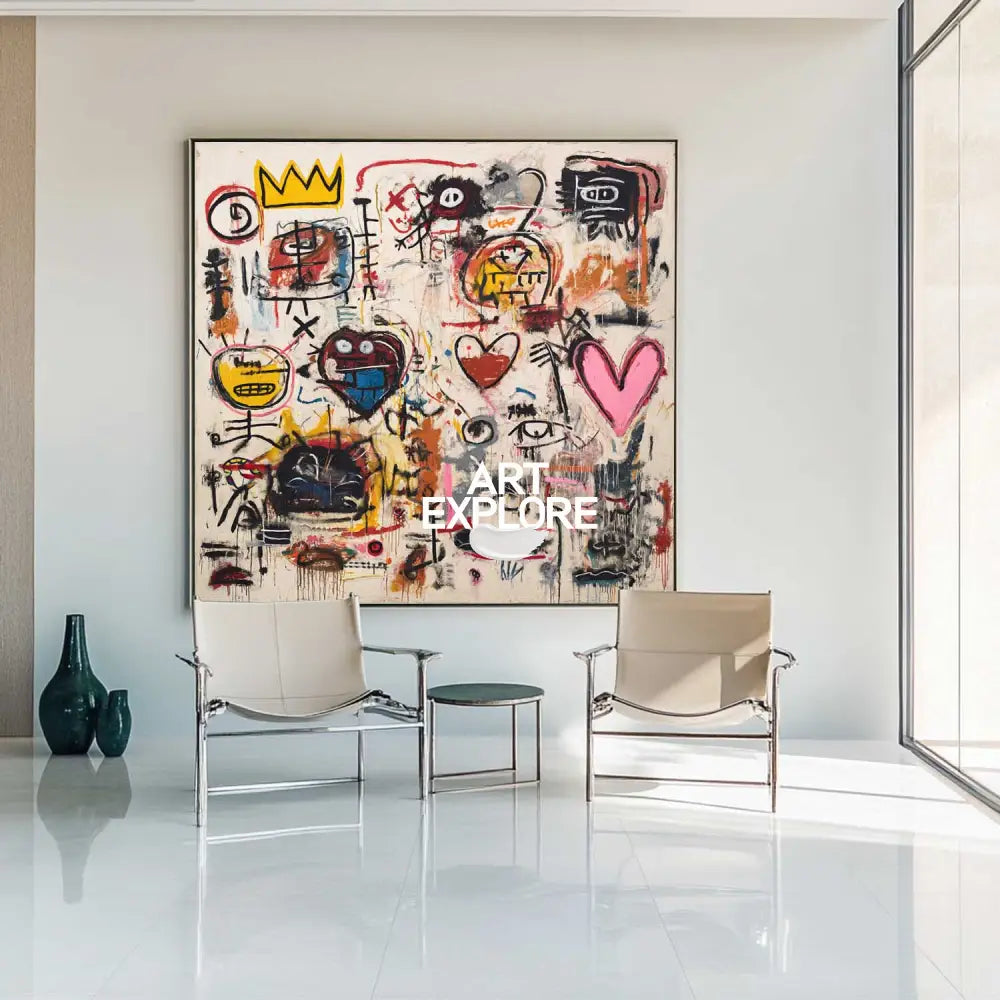 Colorful Graffiti Wall Art – Handmade Large Texture Square Painting for Modern Interiors | ArtExplore