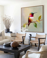 Large Textured Hummingbird Wall Art – Modern Still Life Oil Painting for Home & Office | ArtExplore