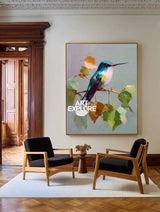Large Bird Oil Painting | Blue Hummingbird Textured Wall Art for Living Room | ArtExplore