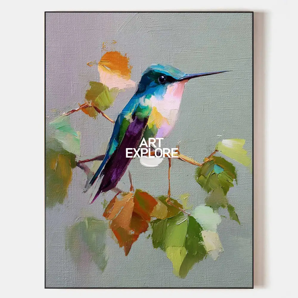Blue Hummingbird Oil Painting for Modern Large Wall Decor | Handmade by ArtExplore