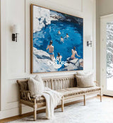 Large Swim and Play Wall Art Blue Home Party Textured Wall Art Swim Painting For Livingroom