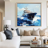 Large Sea Ship Wall Art Blue Cruise Ship Painting Textured Wall Art Painting Living Room Wall Art
