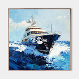 Large Sea Ship Wall Art Blue Cruise Ship Painting Textured Wall Art Painting Living Room Wall Art