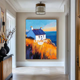 Large Country View Wall Art Blue Landscape Wall Art Modern Fine Art Paintings for Livingroom