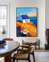 Large Country View Wall Art Blue Landscape Wall Art Modern Fine Art Paintings for Livingroom