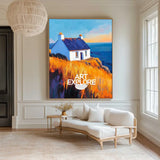 Large Country View Wall Art Blue Landscape Wall Art Modern Fine Art Paintings for Livingroom