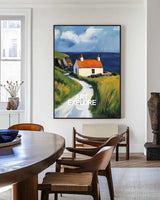 Red Cabin View Wall Art Large Textured Field Scenery Wall Art Modern Fine Art Paintings for Sale