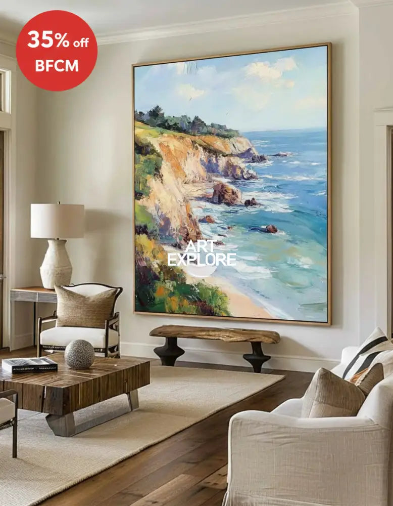 Seaside Landscape Oil Painting Large Textured Seaside Wall Art Modern Fine Art Paintings for Sale