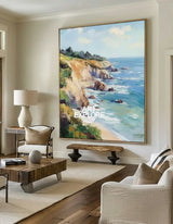 Seaside Landscape Oil Painting Large Textured Seaside Wall Art Modern Fine Art Paintings for Sale