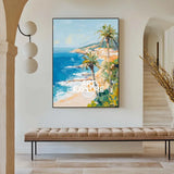 Modern Hawaiian Landscape Painting Palm Beach Wall Painting Blue Textured Seaside Wall Art for Sale