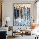 Large Contemporary Abstract Artwork – Blue Beige Minimalist Canvas for Hallway, Lounge, Office & Bedroom Wall Decor