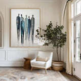 Modern Blue and Gray Abstract Figure Art – Textured Canvas for Spacious Home Walls