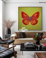 Modern Red Butterfly Canvas Art for Living Room – Large Handmade Wall Decor in Bold Red & Turquoise