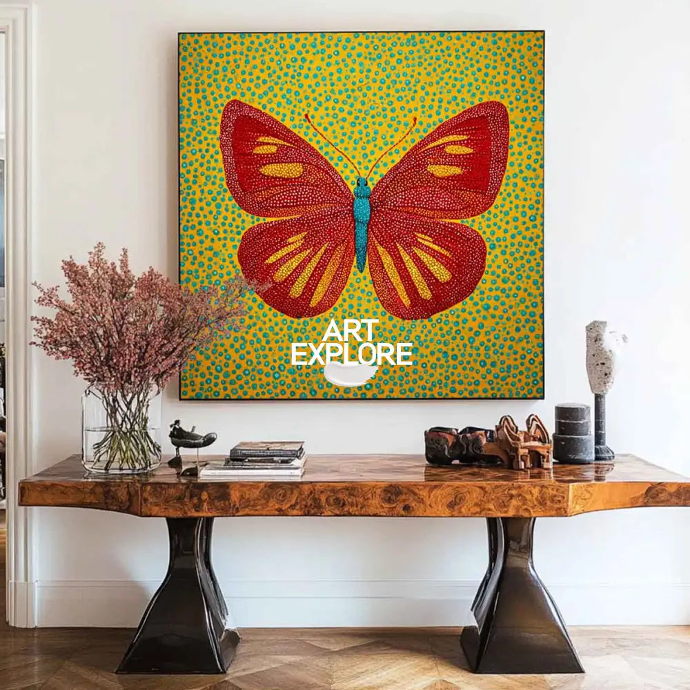 ArtExplore Handmade Modern Butterfly Painting – Large Wall Decor & Bold Accent for Living Room