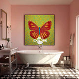 ArtExplore Handmade Modern Butterfly Painting for Bathroom – Large Handmade Wall Decor in Bold Red & Turquoise