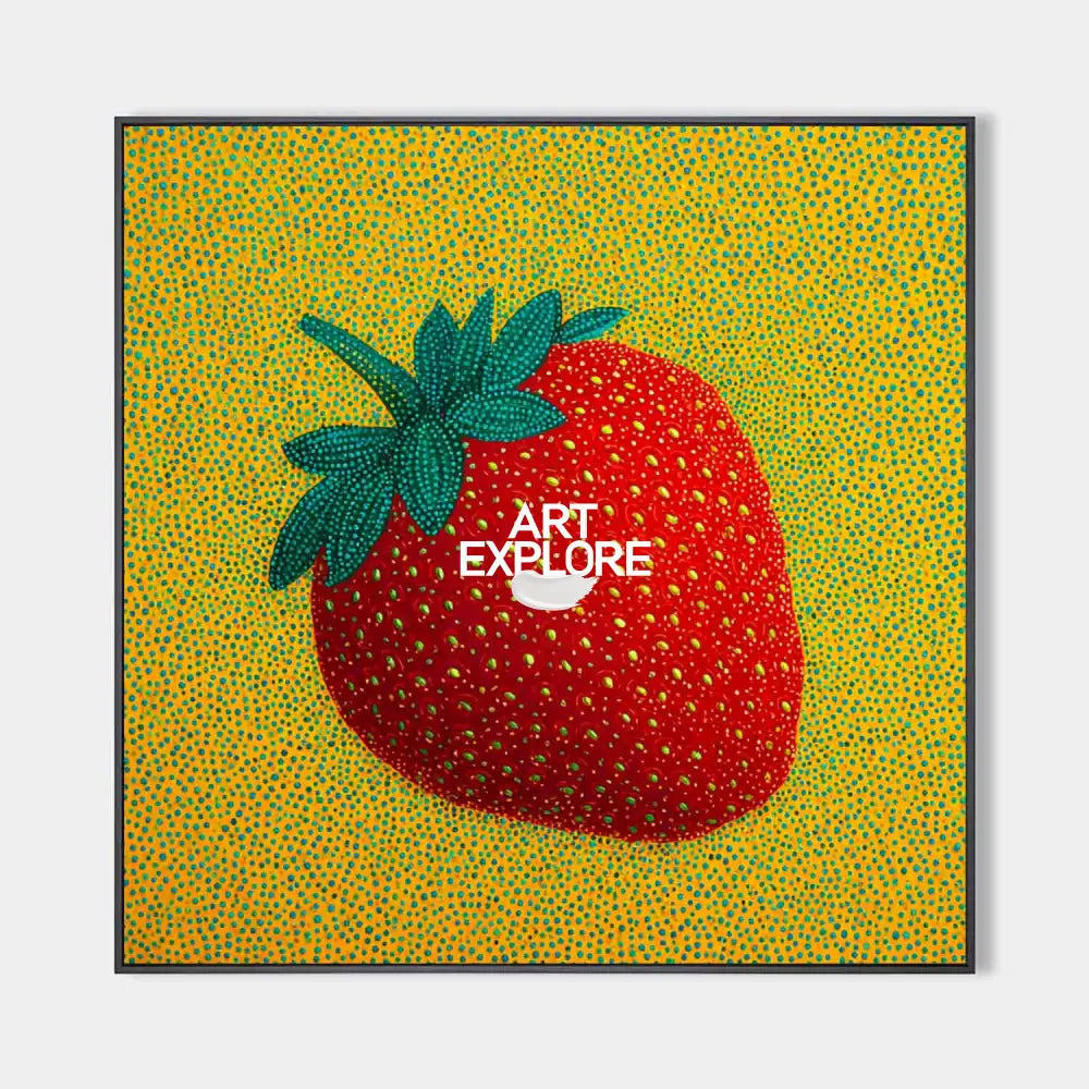 ArtExplore Modern Strawberry Painting – Large Handmade Pop Art Wall Decor for Bold and Colorful Home Interiors