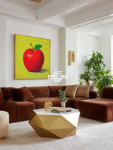 ArtExplore Modern Apple Painting – Bold Handmade Wall Art for Large Living Spaces, Vibrant Red and Yellow Pop Art
