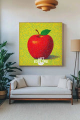 ArtExplore Modern Apple Painting – Bold Handmade Wall Art for Large Living Spaces, Vibrant Red and Yellow Pop Art