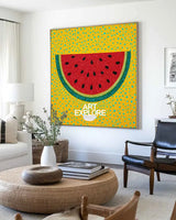 Modern Pop Art Watermelon Painting Handmade Fruit Wall Art Bright Yellow Red Artwork for Lounge