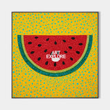Modern Pop Art Watermelon Painting Handmade Fruit Wall Art Bright Yellow Red Artwork for Living Room