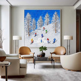 Skiing Canvas Painting Winter Wall Art Modern Snow Wall Art Framed White Painting For Livingroom
