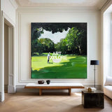 Green Textured Fine Art for Golf Lovers Sport Painting Rich Texture Golf Wall Art For Sale