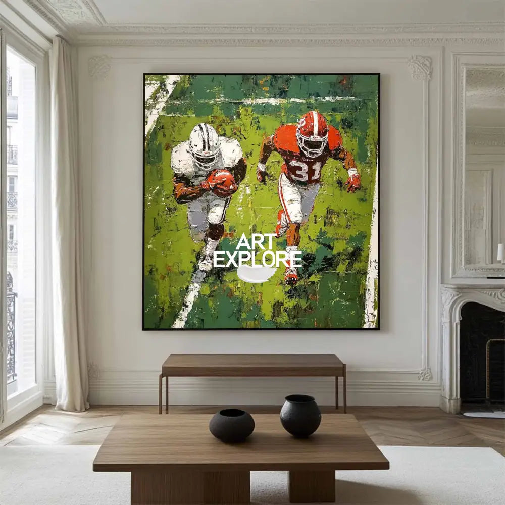 Large Football Game Painting Green Textured Art for Football Lovers Sport Painting For Home Decor