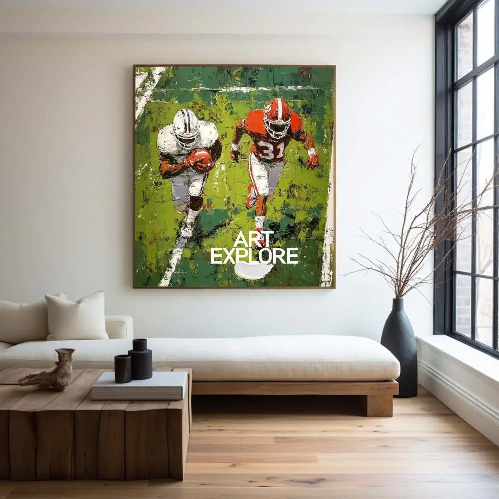 Large Football Game Painting Green Textured Art for Football Lovers Sport Painting For Home Decor