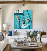 Large Swimming Painting Blue Swimming Textured Wall Art Modern Sport Painting For Sale