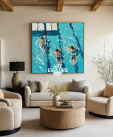 Large Swimming Painting Blue Swimming Textured Wall Art Modern Sport Painting For Sale