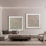 Wabi-sabi Beige Minimalist Art Set of 2 Beige Texture Art Square Minimalist Art For Livingroom