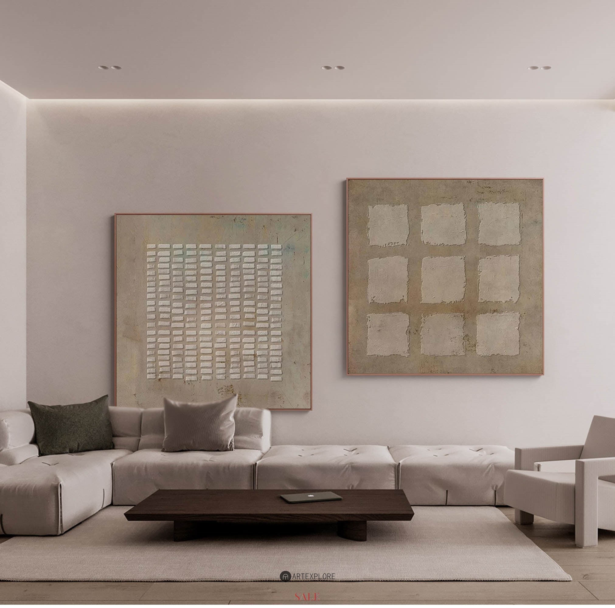 Wabi-Sabi Diptych Plaster Painting Set of 2 Brown abstract art 2 piece minimalist painting