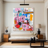 Modern Colorful Graffiti Paintings Basquiat Painting Square Handmade Wall Art For Sale